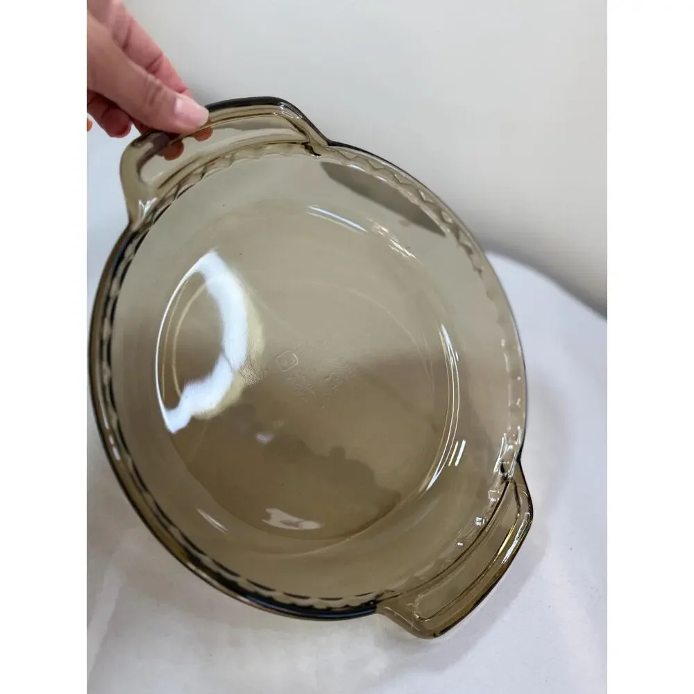 Vintage Anchor Hocking Deep Pie Plate 9 Inch, Smoke Amber Glass Ovenware Dish